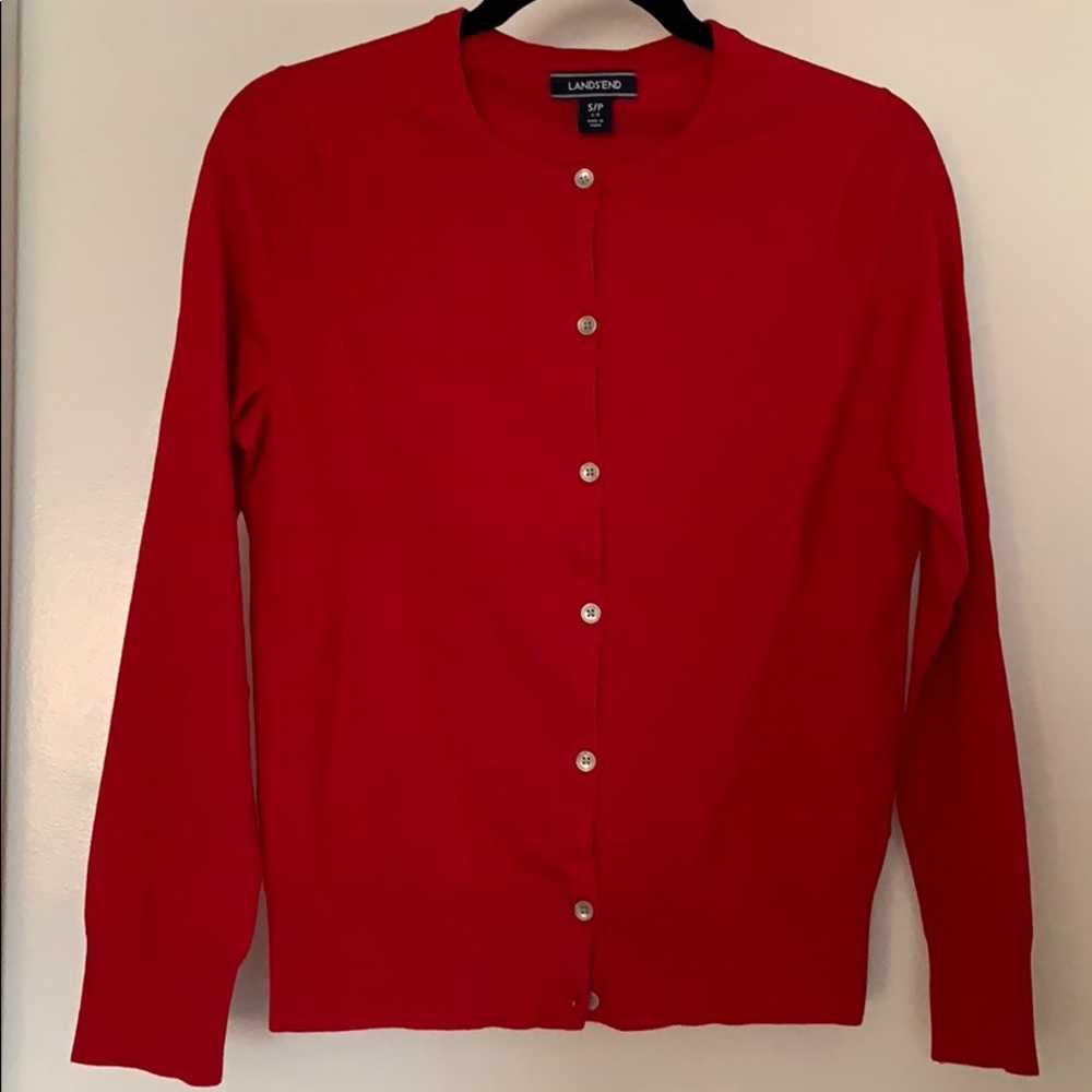 Lands’ End Rich Red Cardigan Sweater